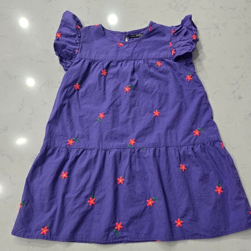 Outfitters Girls Purple Floral Embroidered Flutter Sleeve Tiered Dress Size 9-10